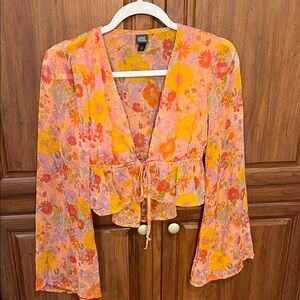 Wild Fable Vibrant Floral Tie-Front Blouse